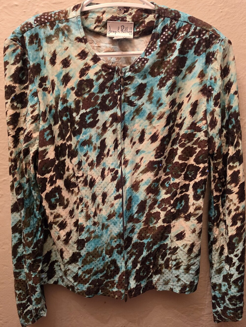 Joseph Ribkoff Animal Print Sequin Zip Jacket Size 12 Made in Canada